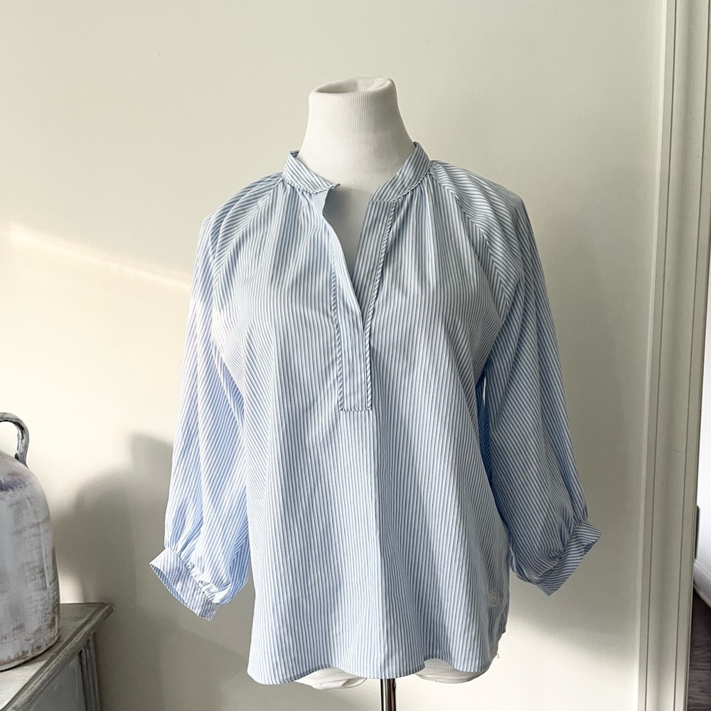 New! MARELLA SPORT COTTON STRIPED BLOUSE BLUE SIZE 2 - Picture 2 of 12